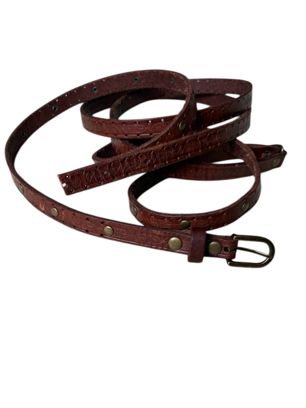 Smart Set Women's Brown Genuine Leather Skinny Belt Size Large
